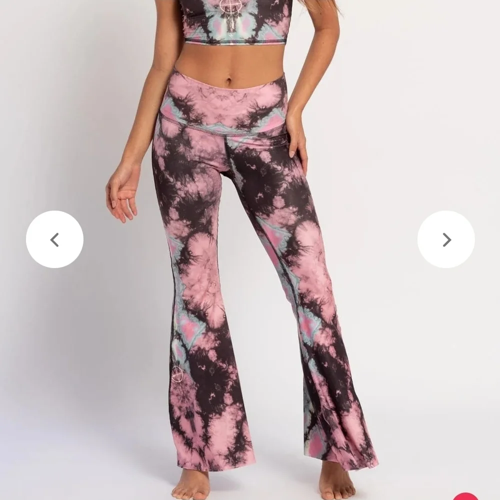 Teeki Tie-dye Eagle Feather Pink high waist pants Bell Leggings Size Large - Picture 2 of 5